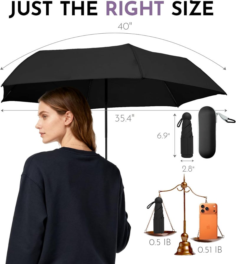 Lilac Travel Mini Umbrella Compact Small & Lightweight, UV Rain Protection, Pocket-Sized Folding Umbrellas with Quickdraw & Case for Men Women & Kids Backpack - Image 5